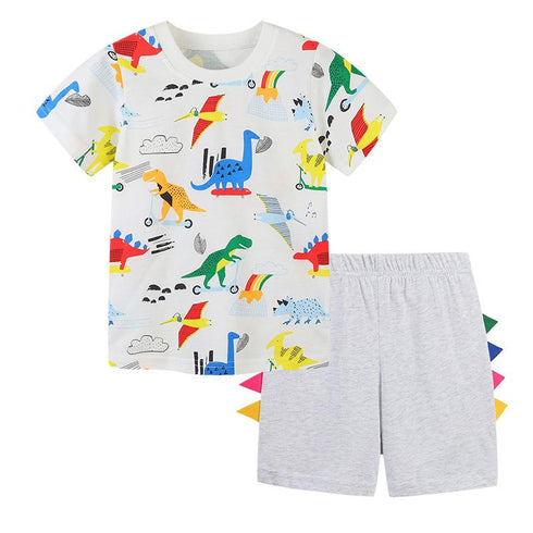 Summer White Dinosaur Boy Short Sleeve Set